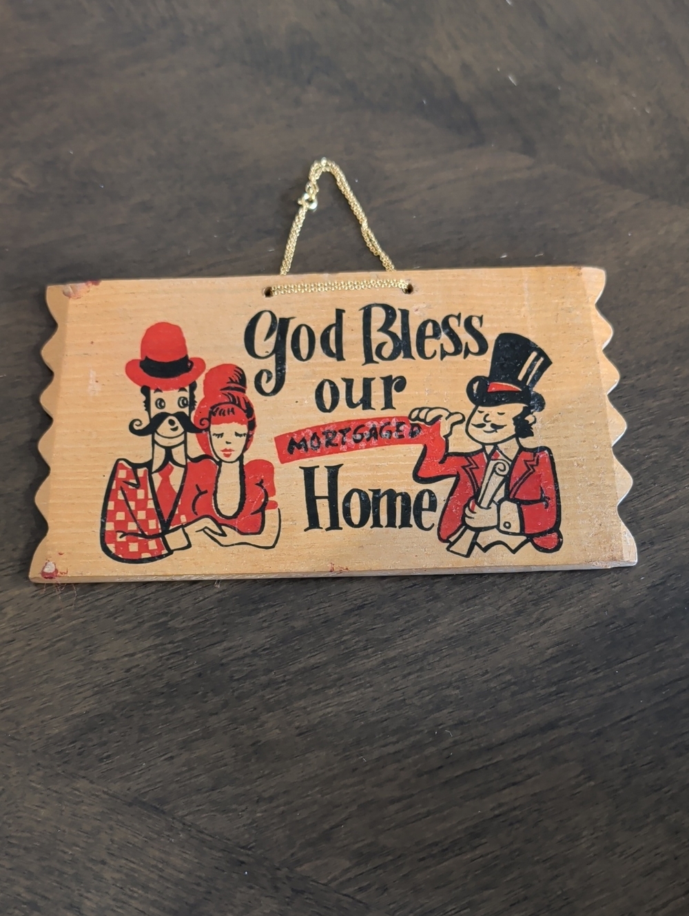 Vintage Tan and Red God Bless Our Home Plaque